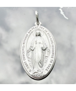 925 STERLING SILVER VIRGIN MARY PRAY FOR US OVAL MEDAL PENDANT - $900.42 MXN