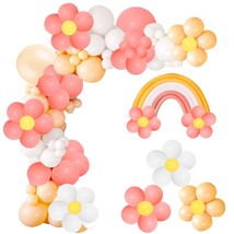 160 Pcs Daisy Groovy Balloons Arch Garland Kit Pink White Yellow Orange Boho Bal - £16.41 GBP