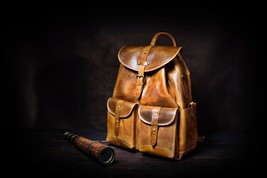 KALATING Personalized Handmade Real Leather Mens Backpack Laptop Bag 15.6 Brown - £187.96 GBP