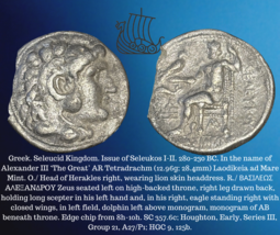 280-230 BC Greek Seleukid Alexander III The Great Seleukos I-II AR Tetradrachm - £185.09 GBP