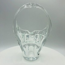 Vintage Hand Blown Art Glass Basket Clear Split Handle Basket Vase  - $25.00