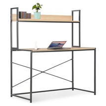Computer Desk Black and Oak Engineered Wood and Powder-Coated Metal - $129.99