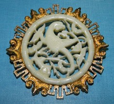 VTG Rare VENDOME Pin Asian Motif Carved Bird Celluloid Ornate Gold Tone Frame - £75.77 GBP