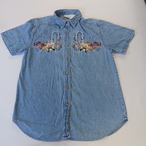 Vintage Bobbie Brooks Women's Blue Denim Short Sleeve Shirt Embroidery Chest 40" image 11