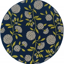 Blue and Green Round Floral Indoor Outdoor Area Rug - £232.02 GBP
