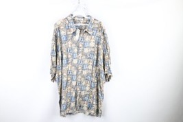 NOS Vtg 90s Streetwear Mens 2XL Fish Palm Tree Camp Casino Hawaiian Button Shirt - £51.23 GBP