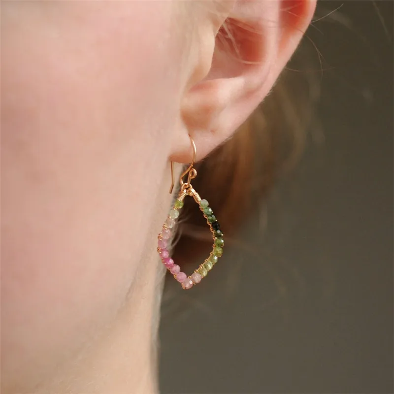 925 Silver /Gold Filled Earrings Handmade Natural Tourmaline Jewelry Brincos Pen - £42.47 GBP