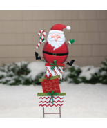 Santa Claus Sitting on Stacked Christmas Presents Metal Yard Stake Holid... - $32.43 CAD