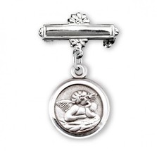 Sterling Silver Guardian Angel Medal on a Bar Pin - $41.95