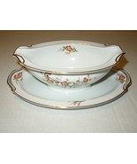 NORITAKE china Brenda 3064 Gravy Boat w/Attached Underplate Gold Trim Fl... - £20.93 GBP