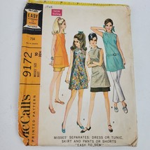 Vintage 1960s McCall&#39;s 9172 Sewing Pattern Miss Dress Tunic Skirt Pants ... - $11.30