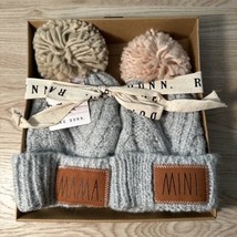 Rae Dunn Mama And Mini Hat Set Fleece Lined Beanies Gray Beige Pink NWT - £28.48 GBP
