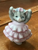 Vintage Schmid Kitty Cucumber Porcelain Gray Cat in Pink Tutu Dancing Ba... - $14.89
