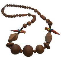 Vintage Necklace Boho Wood Colorful Birds Parrots chunky Funky Statement 60s 70s - £7.94 GBP