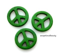 15 Kelly Green Dyed Howlite 1 Inch Flat Peace Sign Cutout Craft Beads - £3.15 GBP