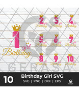 Birthday Girl SVG, 1-10 Numbers SVG, Birthday Princess SVG, Birthday Gol... - $1.99