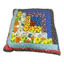 VTG Patchwork Quilted Boho Retro Handmade Throw Pillow 14” Kitschy Grannycore - £44.82 GBP