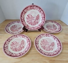 5 Currier &amp; Ives Red by Homer Laughlin Bread &amp; Butter Plates Hudson River 6 3/8&quot; - £31.00 GBP