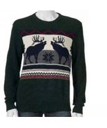 Mens Sweater Dockers Holiday Moose Green Long Sleeve Crewneck $64 NWT-sz XL - €32,42 EUR