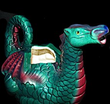 Clay Art Enchantment San Francisco 1990 Teal Whimsical Gothic Dragon Pitcher Jug - £47.95 GBP