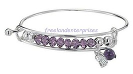 Bracelet ~ Purple Peace Beaded Bangle ~ Silvertone ~ New In Box (2019) - £9.42 GBP