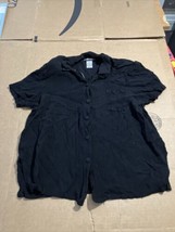 Sag Harbor Womens Blouse Size Large Short Sleeve Button Front V-Neck Black - $9.90