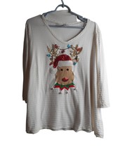 Sequin Rudolph Top Ugly Christmas Shirt Sz 1X white 3/4 sleeve knit Thom... - $178.70 MXN