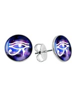 STAINLESS STEEL EYE OF HORUS EARRINGS 10mm Blue Purple White Round Stud ... - $129.73 MXN