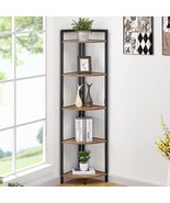 Industrial Corner Shelf, 5 Tier Tall Corner Bookshelf, Wood And Metal Co... - £136.03 GBP