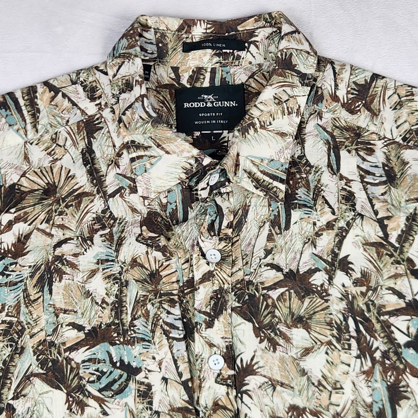 Rodd &amp; Gunn Shirt Mens Large 100% Linen AOP Park Island Albini Italian M... - $44.54