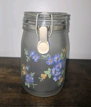 Vintage Blue Floral Frosted Glass Canister Kujaku - $25.00