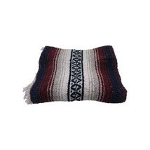 Vintage Frank&#39;s Textile Burgundy Blue Blanket Throw Serape Made in Mexico - $38.12