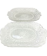 2 Vintage Rectangular Pressed Glass Trays Clear 11&quot; Tiny Flowers Leaves ... - $42.37