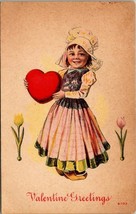 Vintage Postcard Valentine&#39;s Greetings Girl Holding a Heart - £14.87 GBP