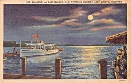 Lake Geneva Wisconsin~Moonlight Cruise On Boat Named WALWORTH~1957 Postcard - £8.33 GBP