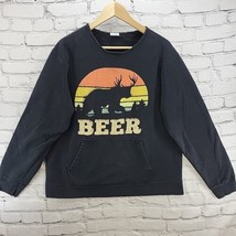 Beer Bear Deer Sweatshirt Womens L Retro Logo Raw Hem Neckline Pullover  - £14.98 GBP