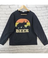 Beer Bear Deer Sweatshirt Womens L Retro Logo Raw Hem Neckline Pullover  - £14.99 GBP