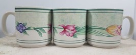 Oneida Genuine Stoneware Set of 3 Tulip Garden Floral Pattern Coffee Mug... - £30.25 GBP