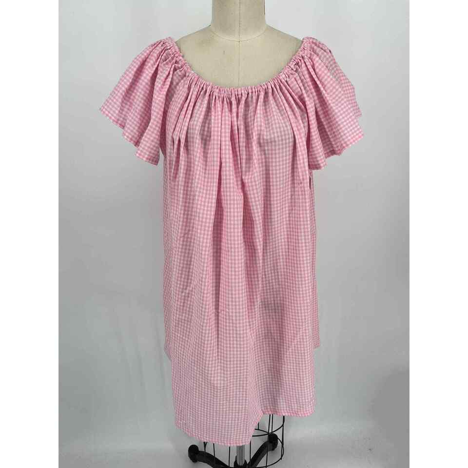 Primary image for NWT The Tiny Tassel Mini Shift Dress Sz L Pink White Gingham Flutter Sleeve