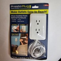 Presto Plug Wall Outlet Extender 4 ft Cord Peel &amp; Stick 2 AC 2 USB As Se... - £19.60 GBP