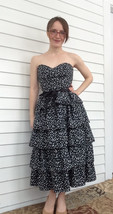 80s Strapless Gown Polka Dot Dress Black White Tiered Party Prom XS - $45.00
