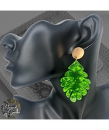 Womens Green Acrylic Resin Large Monstera Leaf Dangle Statement Fashion ... - $16.47 CAD