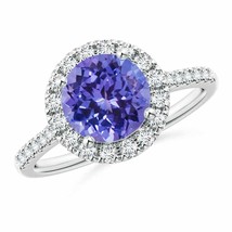 ANGARA Round Tanzanite Halo Ring with Diamond Accents for Women in 14K Gold - £1,227.24 GBP