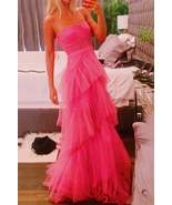 Princess Hot Pink Long Prom Dress Layered Tulle Sleeveless Corset Gown,E... - £117.70 GBP