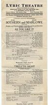 Lyric Theatre New York 1910 Flyer 5 Shakespeare Plays E H Sothern Julia ... - $37.62