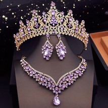 Crystal Tiara Necklace Earrings Jewelry | Silver Pink Gold Red Green Wed... - £36.76 GBP