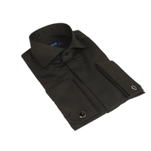 Men Sateen Cotton Blend Shirt Manschett Quesste Turkey Slim Fit 4130-03 Black image 2
