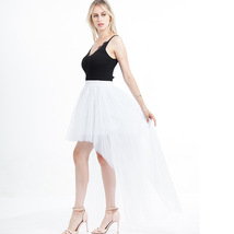 BLACK High-low Tulle Overskirt Women Elastic Waist Hi-lo Tulle Maxi Skirt image 8