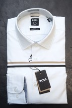 HUGO BOSS Herren Hank Soft Slim Fit Solid Weiß Organisch Baumwollkleid Hemd 38 - £51.08 GBP