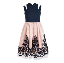 Bonnie Jean Big Girls Size 8 Navy Pink Mock Neck Cutout Strap Soutache Dress NWT - £23.52 GBP